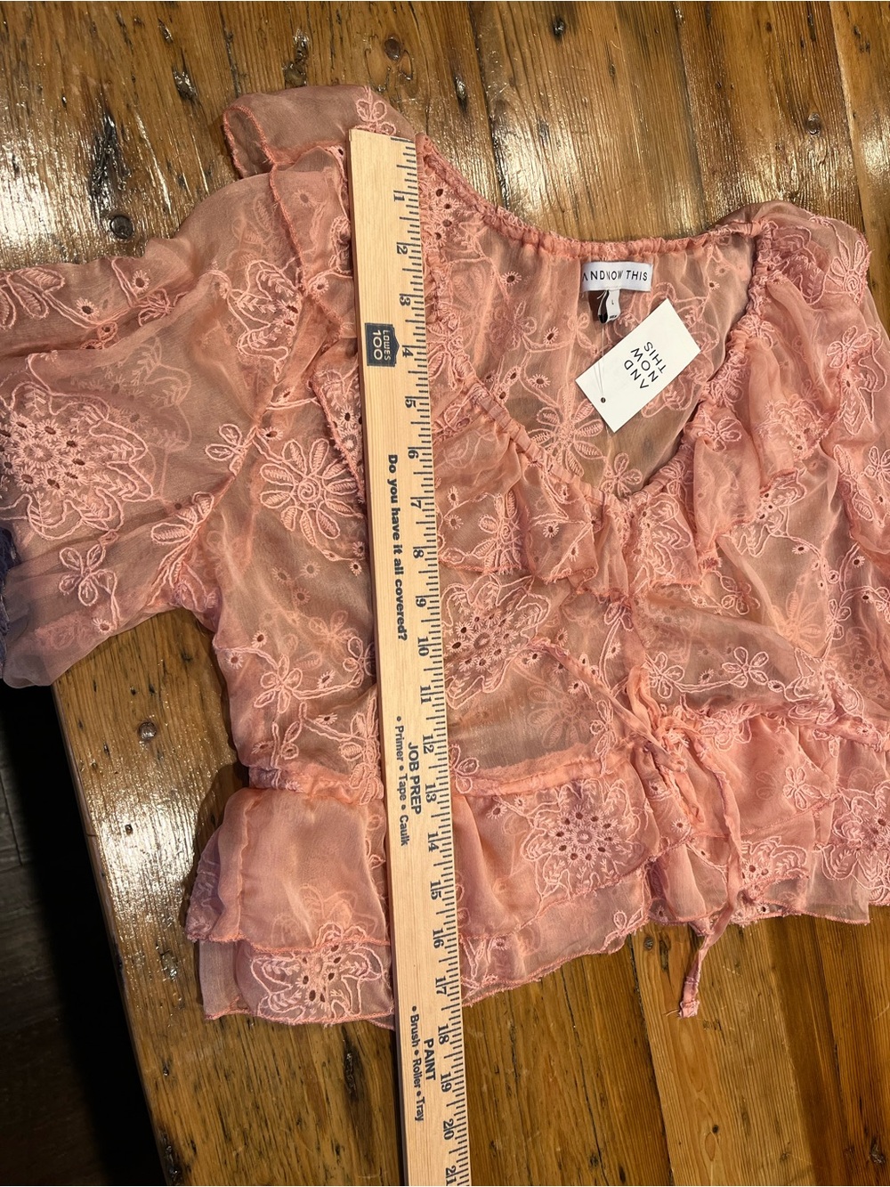 Pink Embroidered Ruffled Tiered Tie-Front Crop Top Blouse - Cottagecore Romantic - Picture 6 of 6